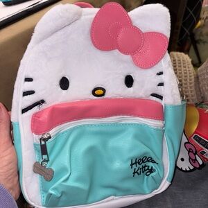 Hello Kitty White Plush Kids Backpack with Pink Bow and Aqua Pocket